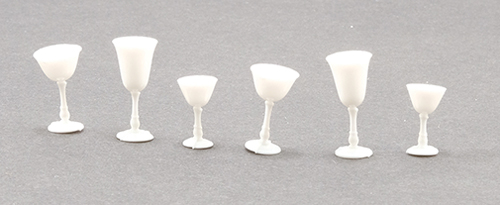 Dollhouse Miniature Stemware, White, 6/Pc